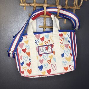 BRIGHTON Red White and You Mini Canvas Tote Bag Purse | Love & Hearts
